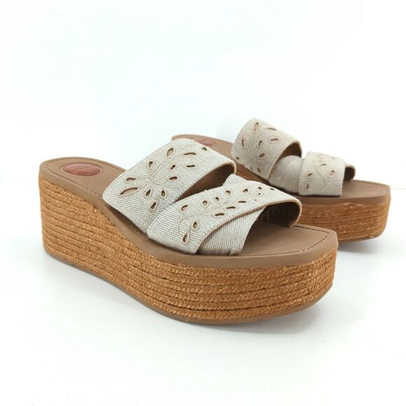 CHLOE Women 41 US 11 Woody Espadrille Platform Sandals Brown Eyelet Jute Linen - Picture 1 of 8
